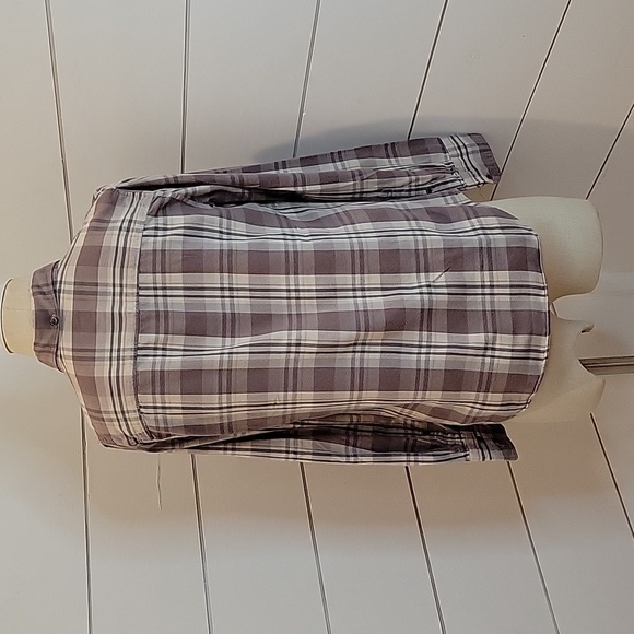 J CREW size 2 purple and cream plaid button down shirt - Picture 3 of 5